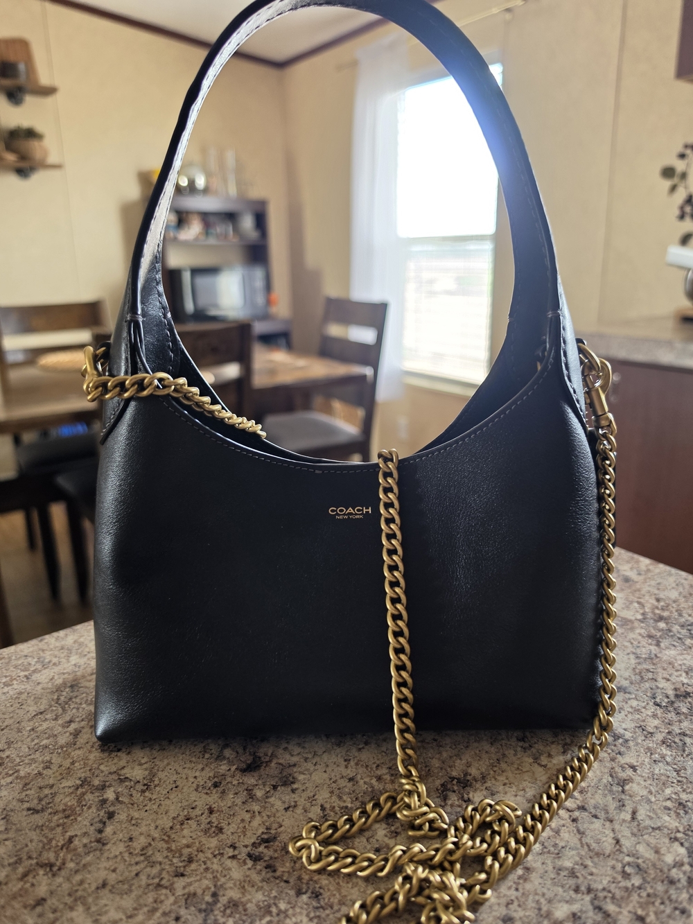 Coach Black Leather Crossbody with Gold Chain Strap